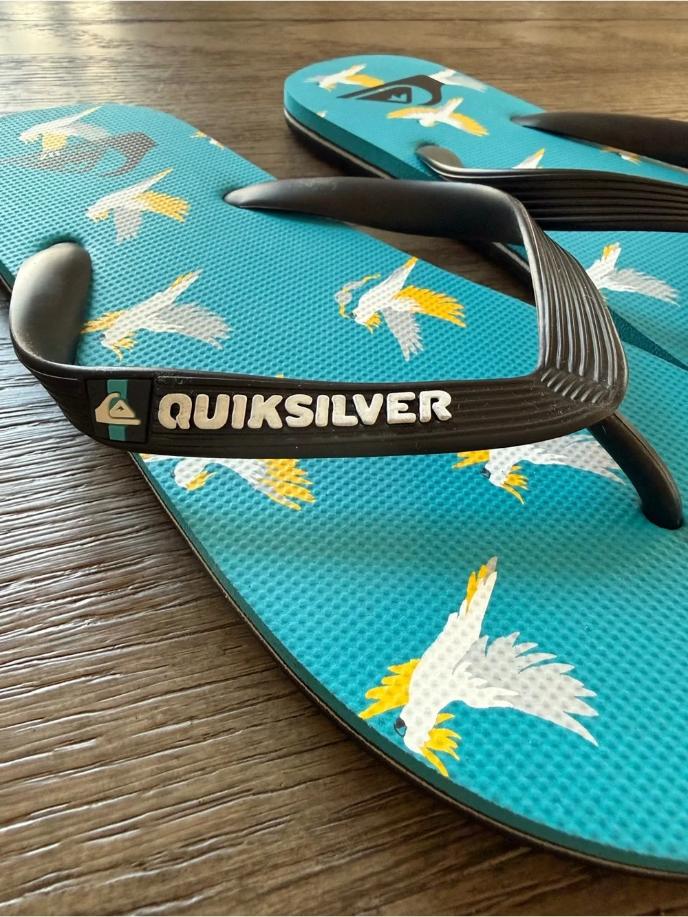 Quiksilver - Men’s Turquoise Bird Print Flip Flops
